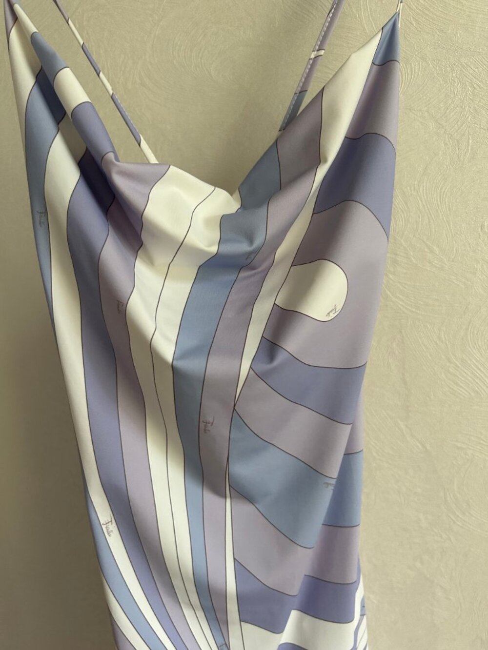 Emilio Pucci Linear Wave Print Cowl Neck Cross Back Mini Slip Dress - Picture 6 of 9